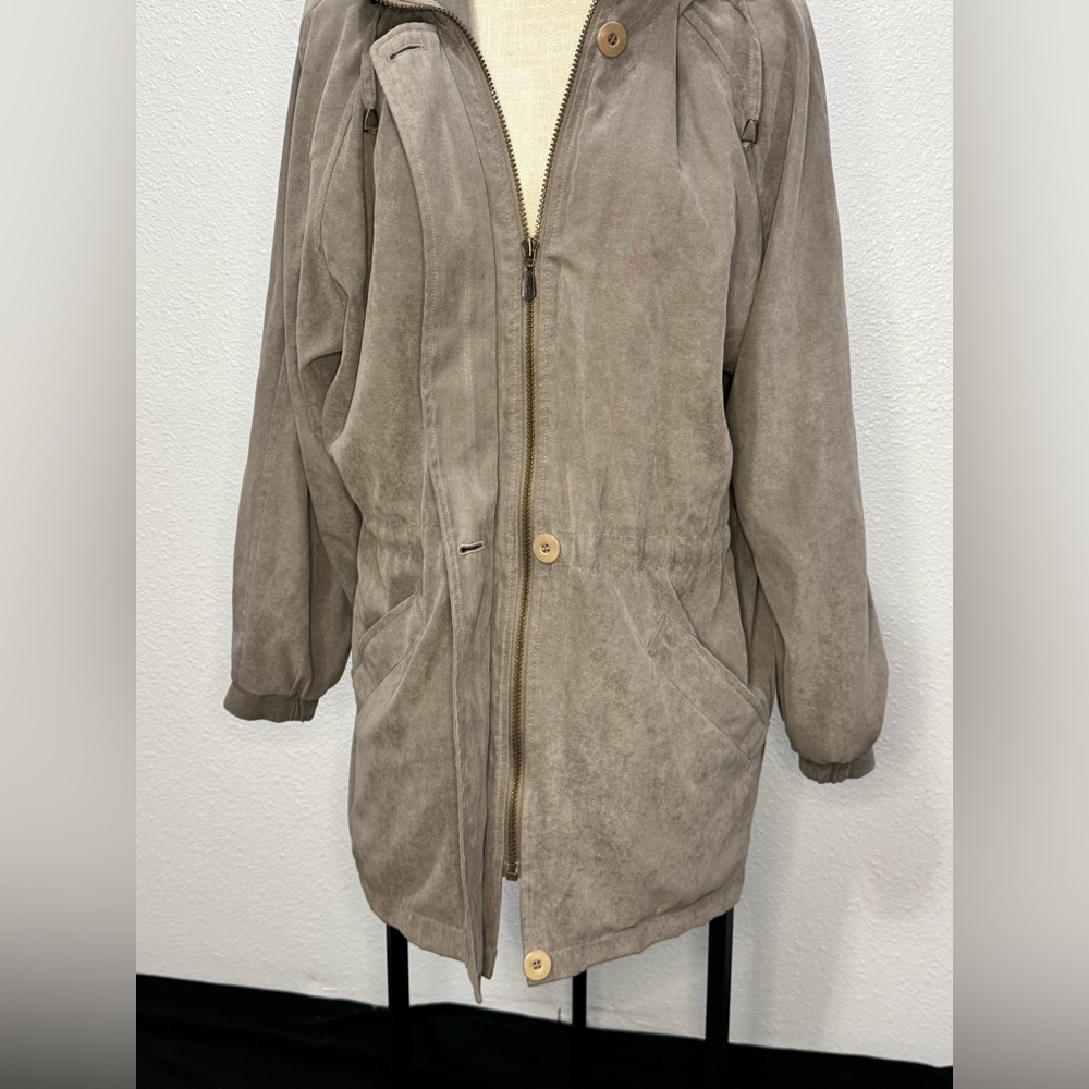 London Fog Jacket Womens‎ Large Taupe Zip and Button Detachable Hood 3496-511 - Picture 4 of 12